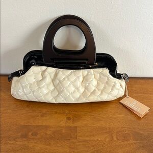 NWT Esbeda Cream and Black Clutch with Luxurious Texture and Sturdy Handles